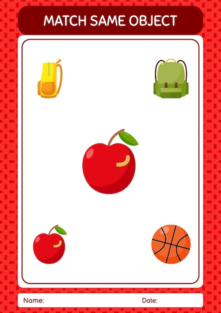 Match with same object game apple worksheet for preschool kids kids activity sheet