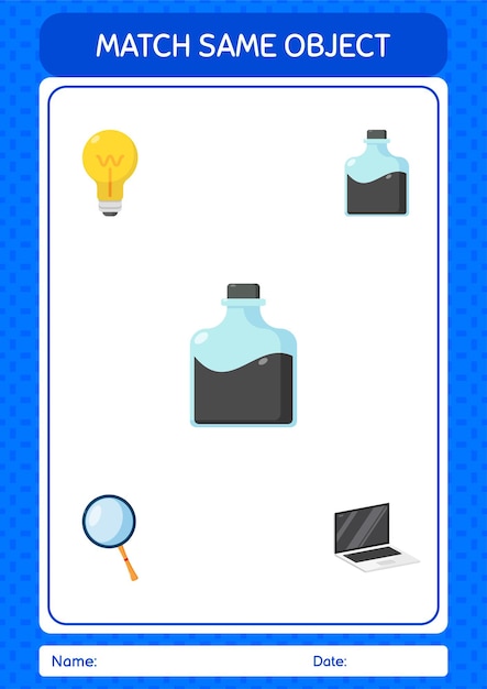 Match with same object game ink bottle worksheet for preschool kids kids activity sheet