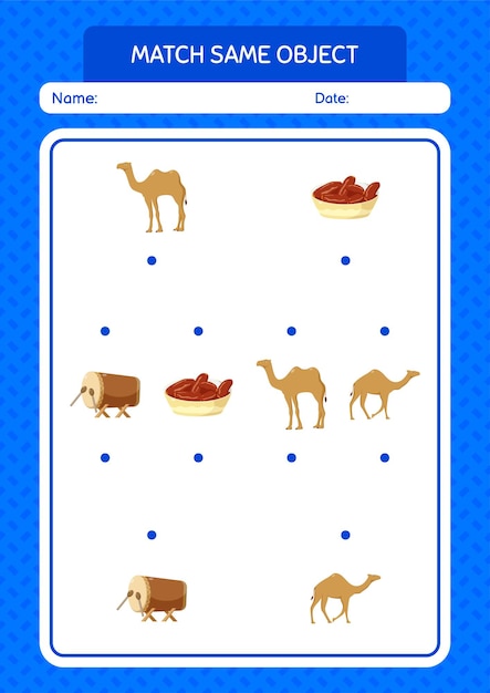 Match with same object game ramadan icon worksheet for preschool kids kids activity sheet