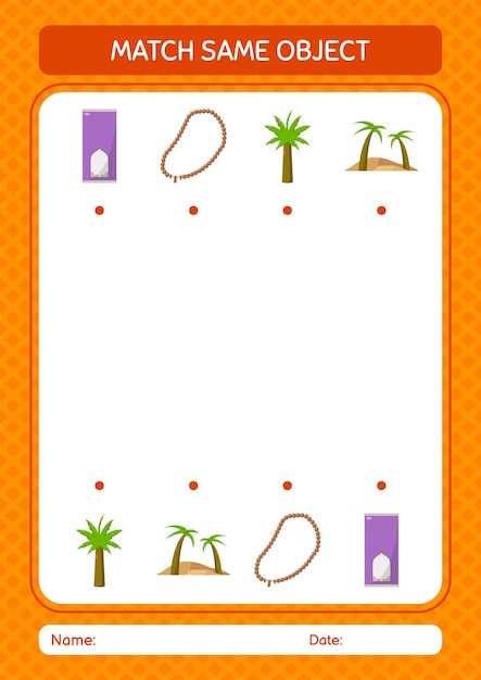 Match with same object game ramadan icon worksheet for preschool kids kids activity sheet