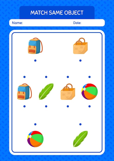 Match with same object game summer icon worksheet for preschool kids kids activity sheet