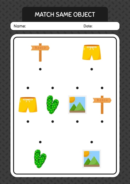 Match with same object game summer icon worksheet for preschool kids kids activity sheet