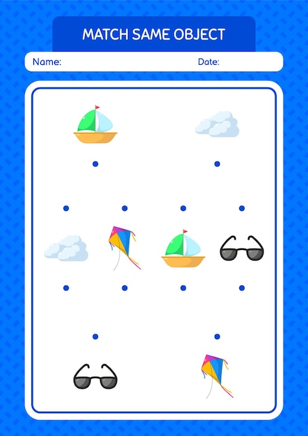 Сопоставление с тем же объектом, игра, летняя иконка, рабочий лист для детей дошкольного возраста, детский лист активности