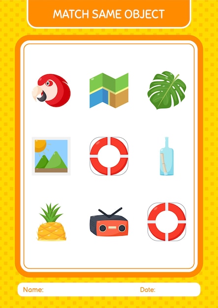 Match with same object game summer icon worksheet for preschool kids kids activity sheet