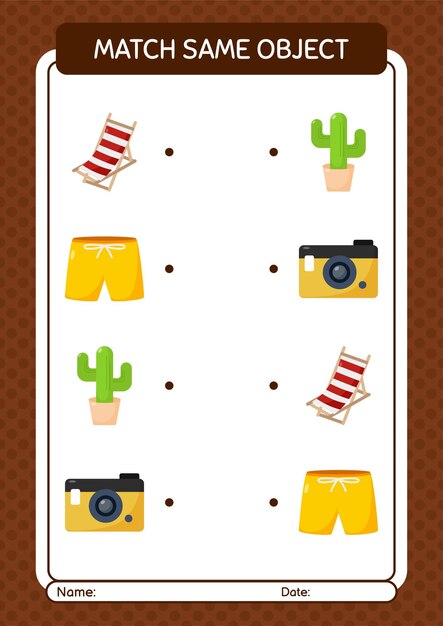 Match with same object game summer icon worksheet for preschool kids kids activity sheet