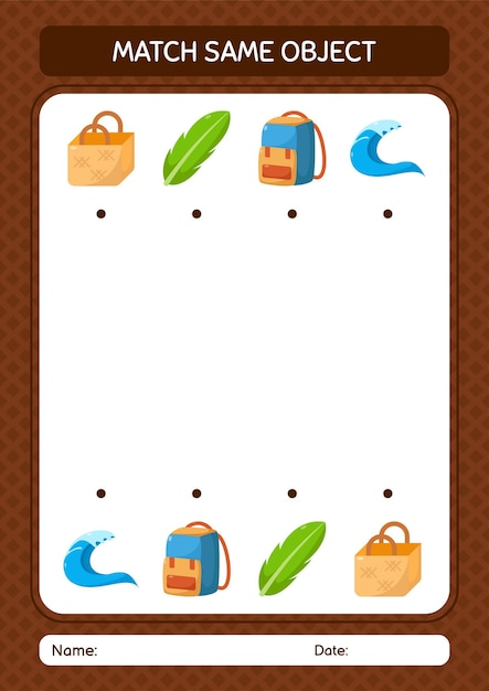 Match with same object game summer icon worksheet for preschool kids kids activity sheet