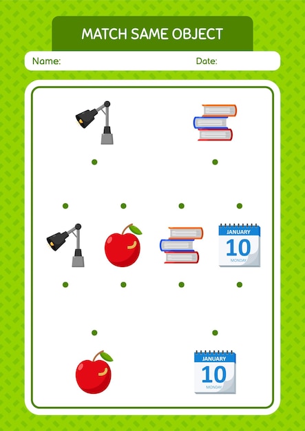 Match with same object game summer icon worksheet for preschool kids kids activity sheet