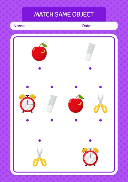 Match with same object game summer icon worksheet for preschool kids kids activity sheet