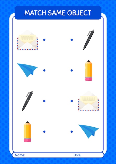 Match with same object game summer icon worksheet for preschool kids kids activity sheet