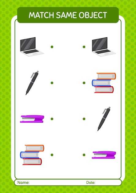 Match with same object game summer icon worksheet for preschool kids kids activity sheet