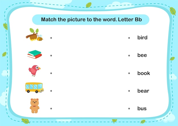 Match words with the correct pictures letter b illustration vector