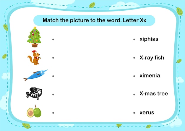 Vector match words with the correct pictures letter x illustration vector