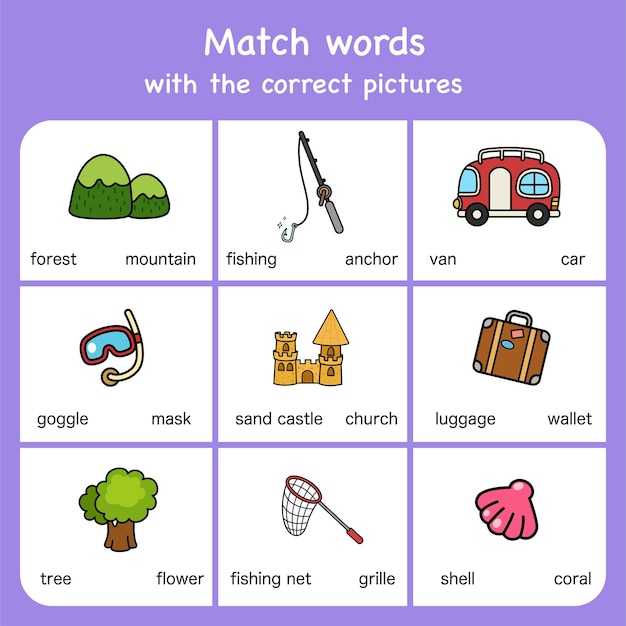 match words with pictures Educational worksheet for preschool