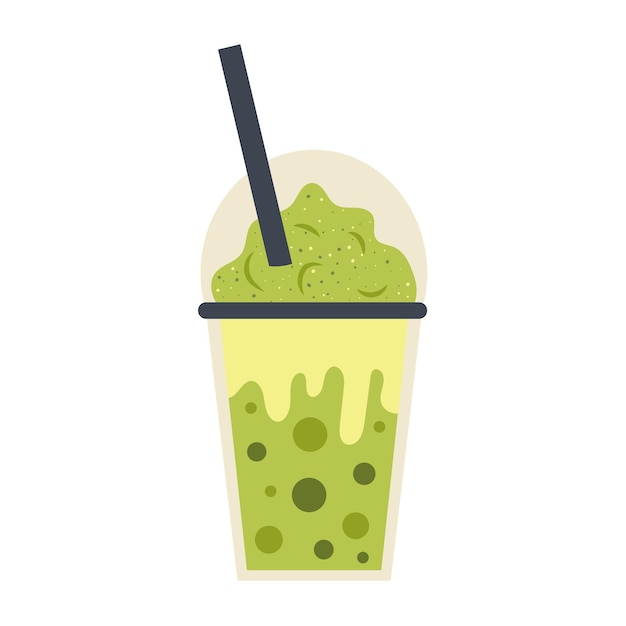 Matcha boba tea in a cup with a straw drink green tea vector extensions