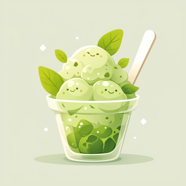 Vettore matcha green tea ice cream con pezzi di mochi