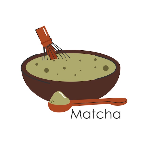 Matcha groene thee japanse thee cultuur matcha latte is een gezond drankje logo voor matcha thee handgetekende vector kleur mode illustratie