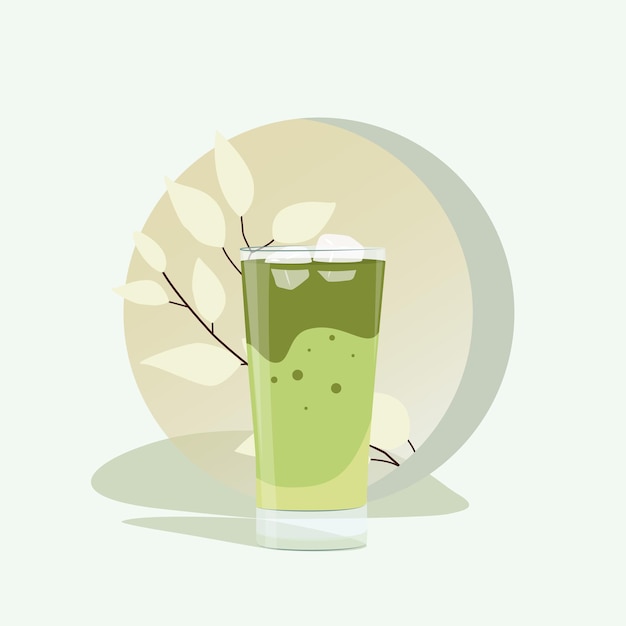 Vector matcha groene thee met bubbels en ijsblokjes vectorillustratie