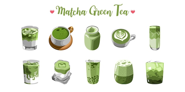 Matcha groene thee vector set collectie grafisch ontwerp