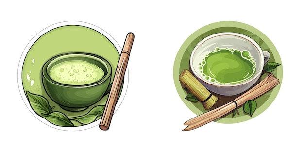 Matcha in een theekop Cartoon vector