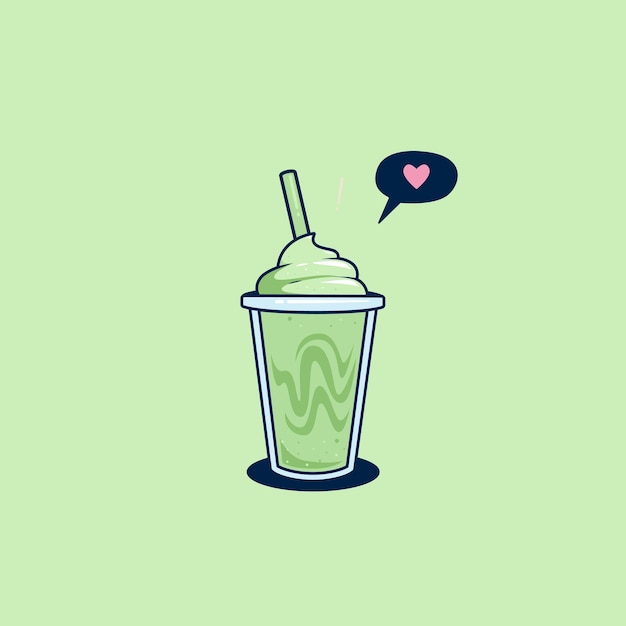 Matcha latte milkshake in plastic takeaway cup with whip cream topping illustration vector isolated