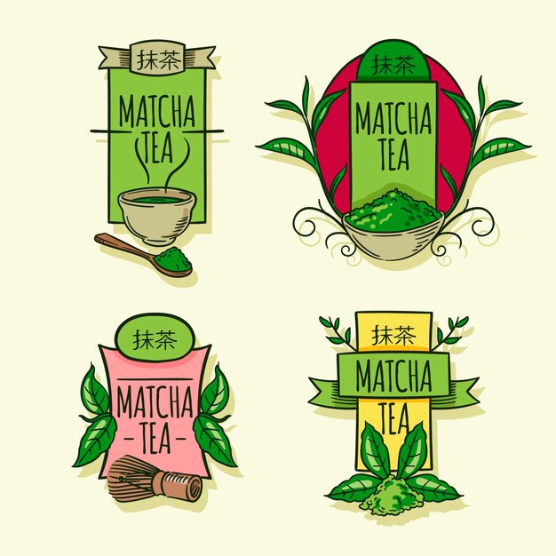 Vector matcha tea badges collection