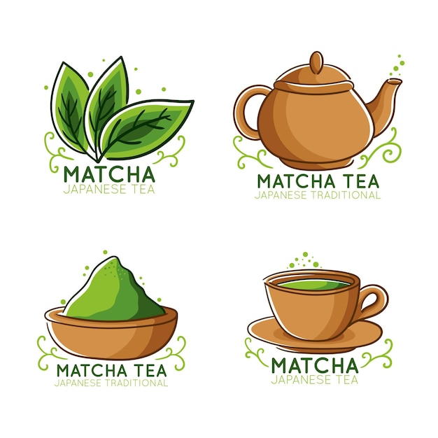 Matcha tea badges concept