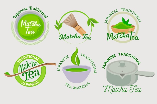 Vector matcha tea badges pack