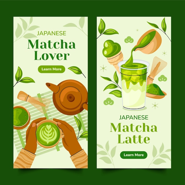 Striscioni di tè matcha in design piatto