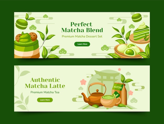 Vector matcha tea banners in flat design