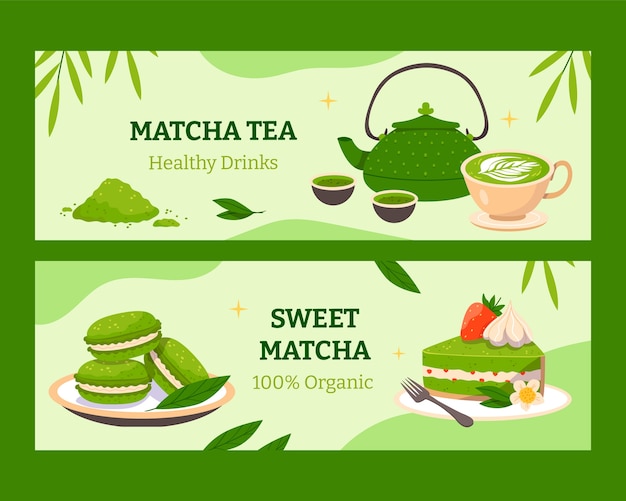 matcha tea banners in flat design