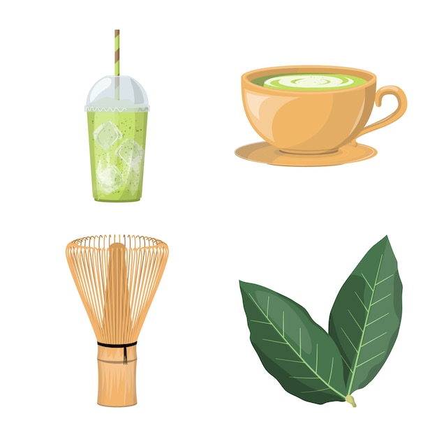 Matcha tea cartoon icon set