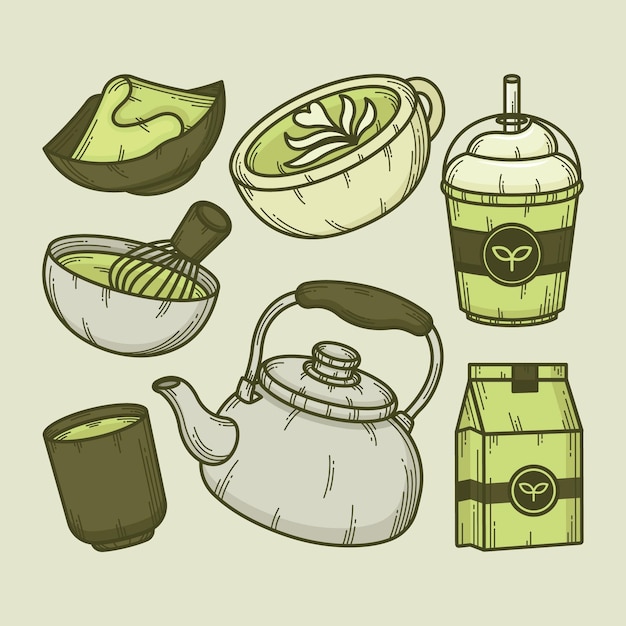 Vector matcha tea collection concept