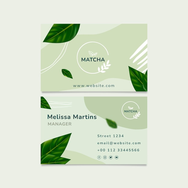 Vector matcha tea double-sided business card template