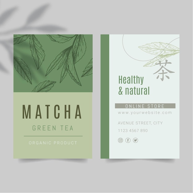 Vector matcha tea double-sided business card