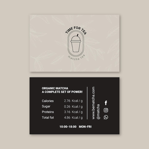 Vector matcha tea horizontal business card