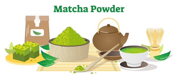 Matcha Tea Powder Conceptuele illustratie