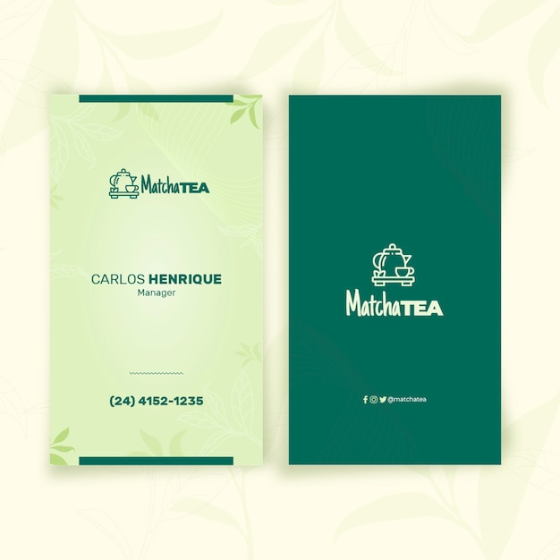 Vector matcha tea vertical business card template