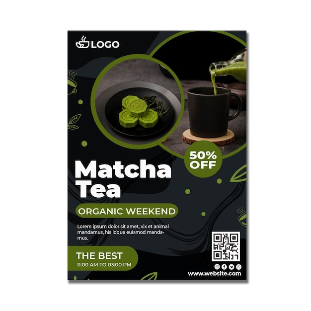 Vector matcha tea vertical poster template