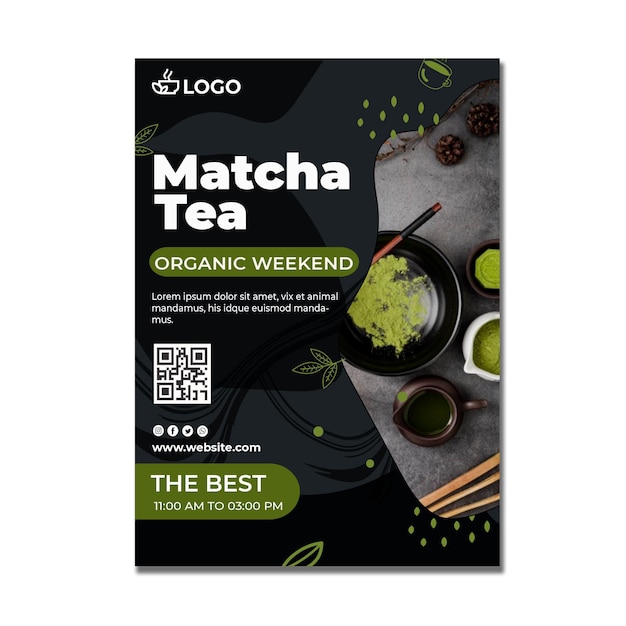 Vector matcha tea vertical poster template