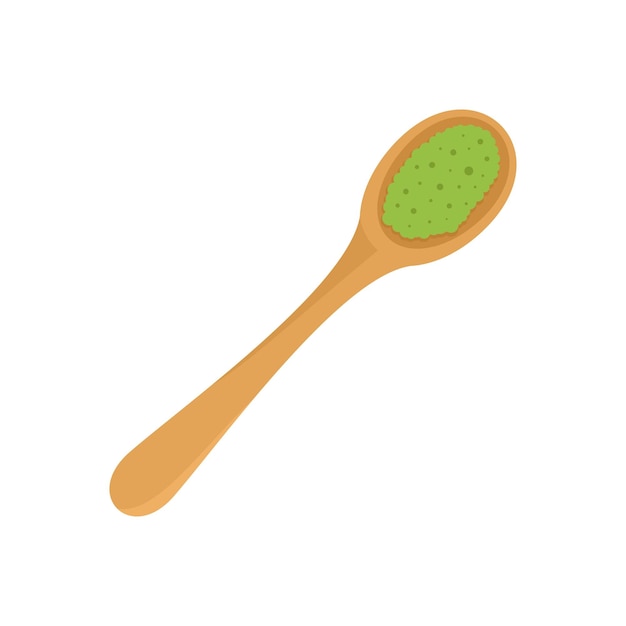 Matcha in wood spoon icon Flat illustration of matcha in wood spoon vector icon for web design