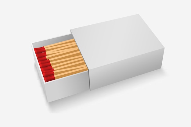 Vector matchbox template white  with wooden red matches