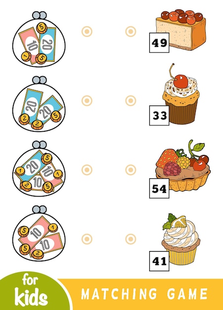 아이들을 위한 짝짓기 교육 게임 돈을 세고 정확한 가격을 선택하십시오 사막 세트