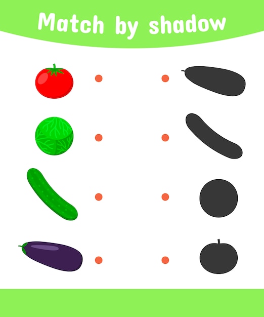 Matching game for children. connect the shadow of the vegetables.