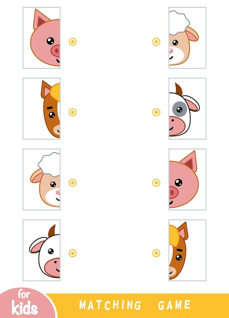 어린이를 위한 일치하는 게임 교육 게임 반쪽 일치 농장 동물 세트