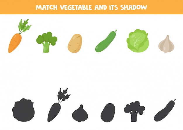 子供のためのマッチングゲーム。野菜とその影。