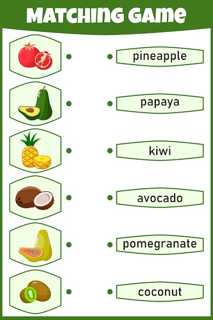 Matching game for kids. connect picture and words. educational worksheet for children.