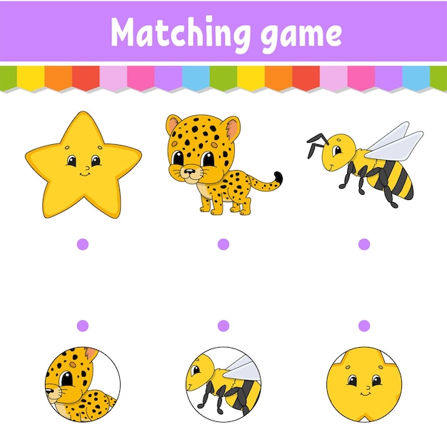 Matching game for kids Education developing worksheet Draw a line Activity page cartoon character