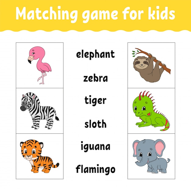 Matching game for kids. Find the correct answer. Draw a line. Learning words.