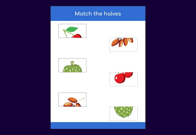 マッチングゲームフルーツの半分をマッチさせる子供向け教育ゲーム印刷可能なワークシート