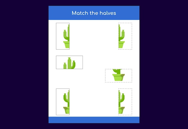 Matching game Match helften van objecten Educatief spel voor kinderen afdrukbaar werkblad